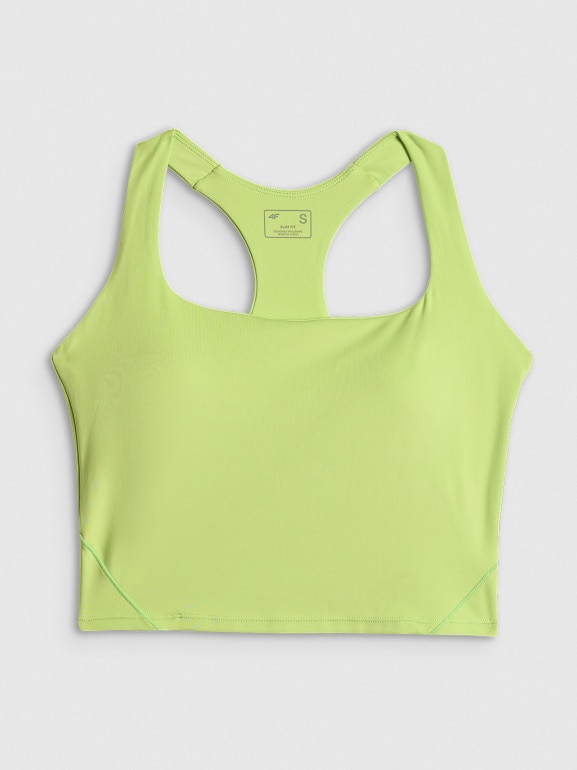 Damski crop-top treningowy 4F 4FWSS26TFSLF0751 - limonkowy