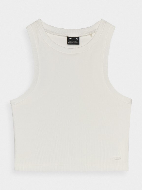 Damski crop top 4F 4FWSS24TSLEF066 - beżowy