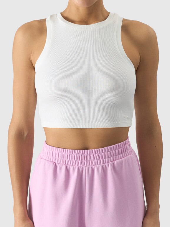 Damski crop top 4F 4FWSS24TSLEF066 - beżowy