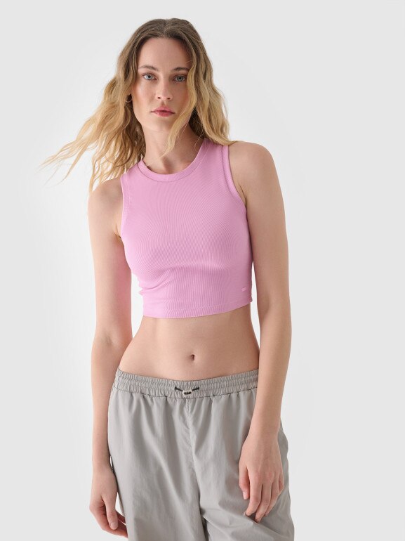 Damski crop top 4F 4FWSS24TSLEF066 - różowy