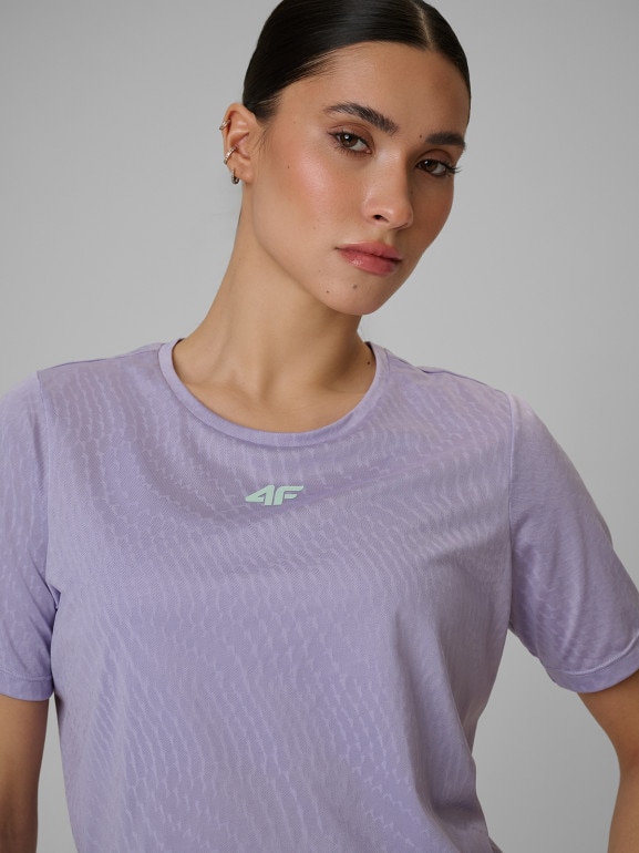 Damski crop top treningowy 4F 4FWSS26TFTSF1806 - fioletowy