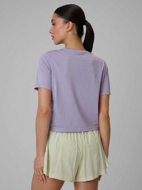 Damski crop top treningowy 4F 4FWSS26TFTSF1806 - fioletowy