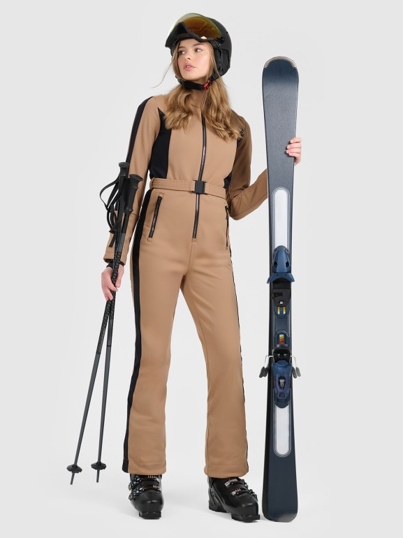 Damski kombinezon narciarski 4F 4FRAW25TJUMF075 - brązowy