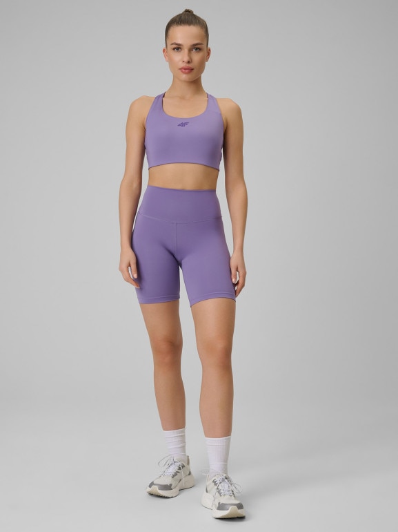 Damski legginsy kolarki treningowe 4F 4FWSS26TFSTF085 - fioletowe