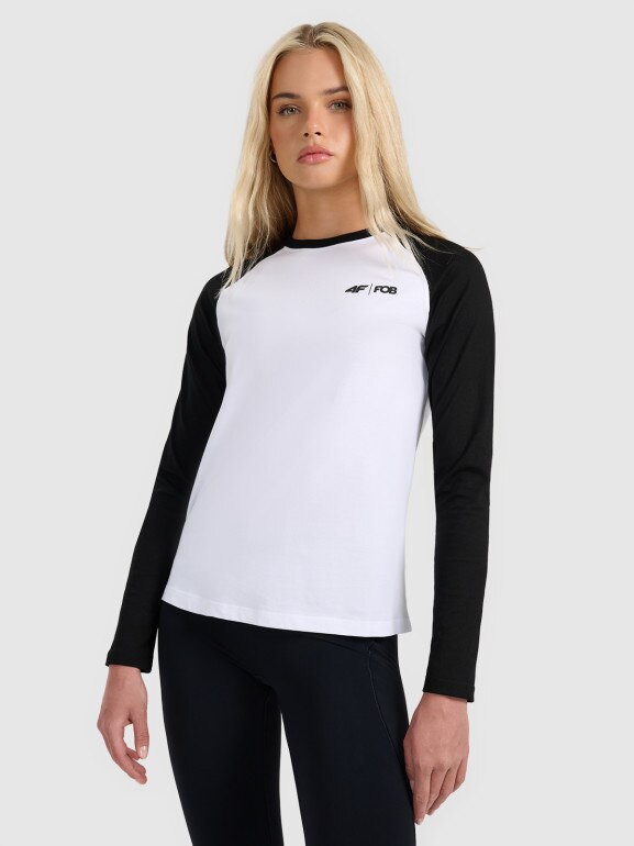 Damski longsleeve 4F 4FWAW25TLONF579 - biały