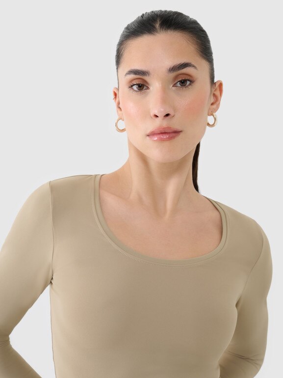 Damski longsleeve basic 4F 4FRSS25TLONF511 - beżowy