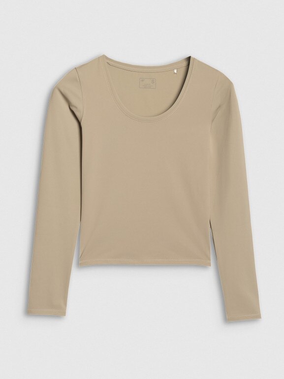 Damski longsleeve basic 4F 4FRSS25TLONF511 - beżowy