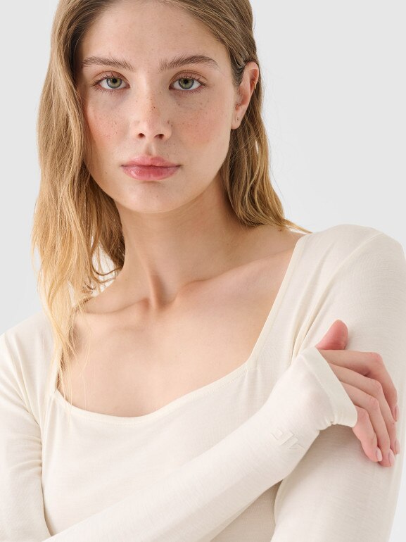 Damski longsleeve crop top 4F 4FRSS24TLONF499 - biały