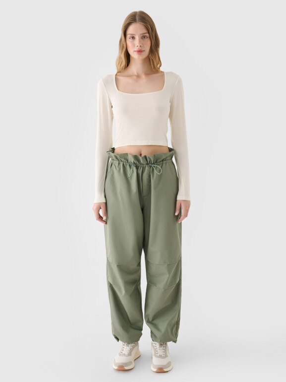 Damski longsleeve crop top 4F 4FRSS24TLONF499 - biały