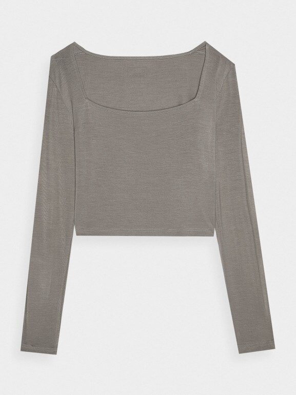 Damski longsleeve crop top 4F 4FRSS24TLONF499 - brązowy