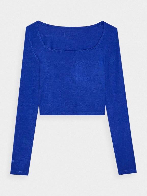 Damski longsleeve crop top 4F 4FRSS24TLONF499 - niebieski