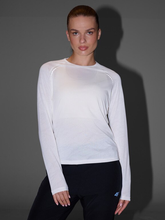 Damski longsleeve do biegania 4F 4FWAW25TFLOF415 - biały