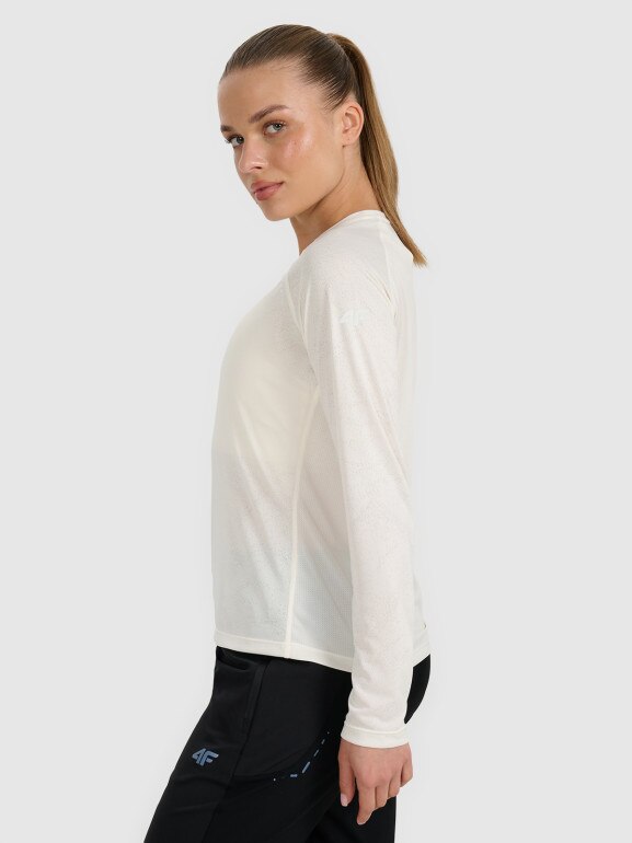 Damski longsleeve do biegania 4F 4FWAW25TFLOF415 - biały