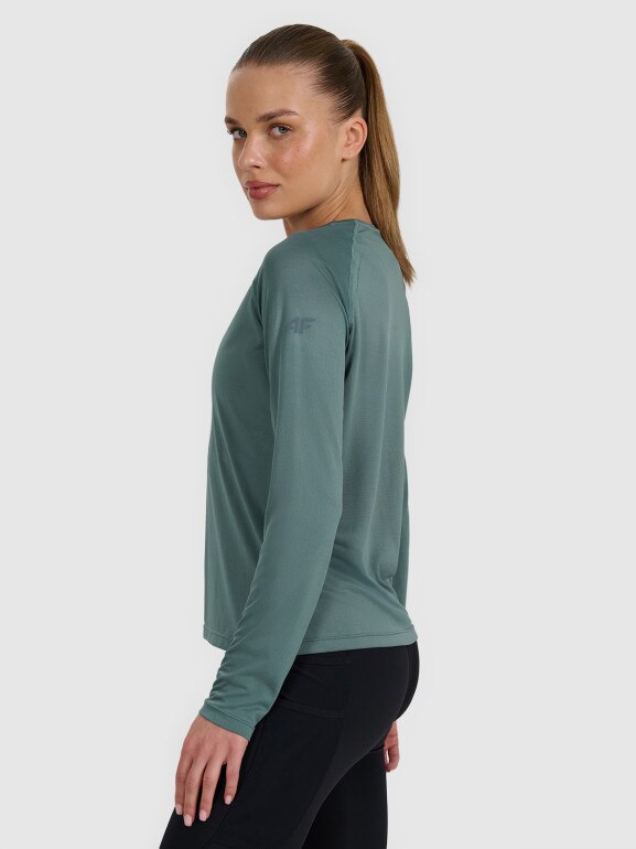 Damski longsleeve do biegania 4F 4FWAW25TFLOF415 - turkusowy