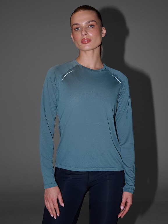 Damski longsleeve do biegania 4F 4FWAW25TFLOF415 - turkusowy