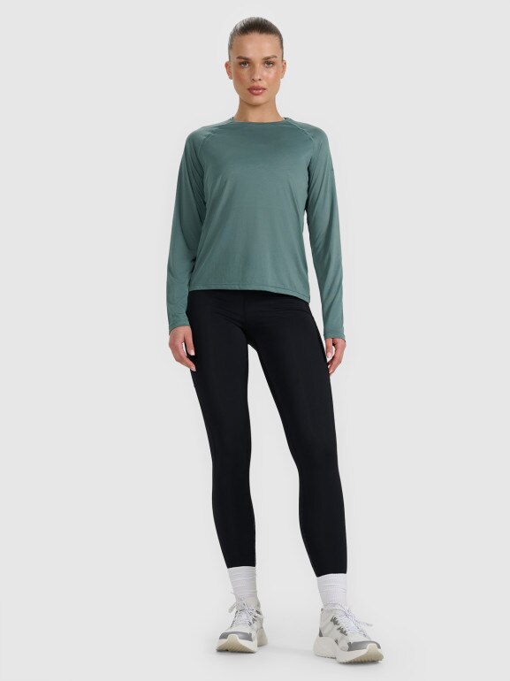 Damski longsleeve do biegania 4F 4FWAW25TFLOF415 - turkusowy