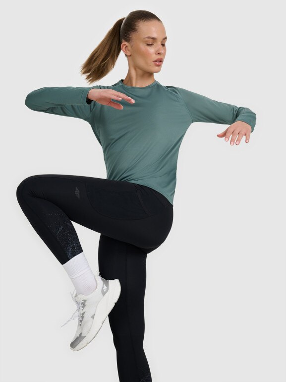 Damski longsleeve do biegania 4F 4FWAW25TFLOF415 - turkusowy