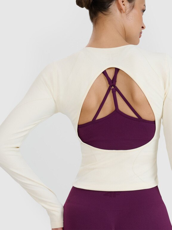 Damski longsleeve do jogi 4F 4FWSS25TFLOF403 - biały