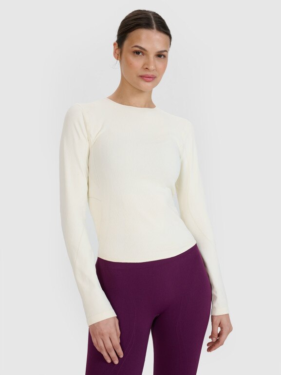 Damski longsleeve do jogi 4F 4FWSS25TFLOF403 - biały