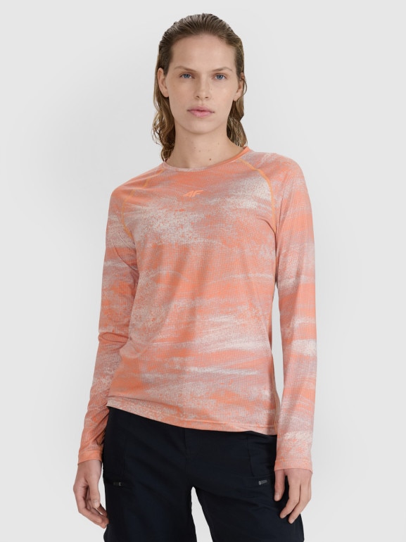 Damski longsleeve kolarski 4F 4FWSS25TFLOF344 - pomarańczowy