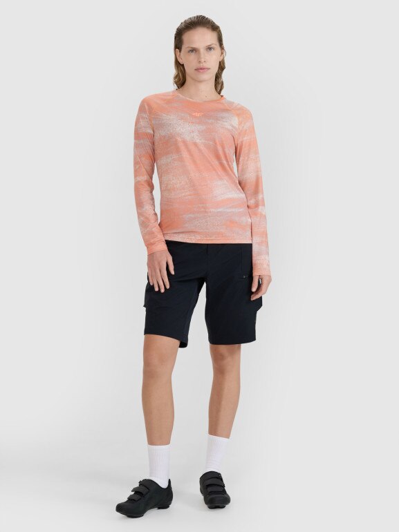 Damski longsleeve kolarski 4F 4FWSS25TFLOF344 - pomarańczowy