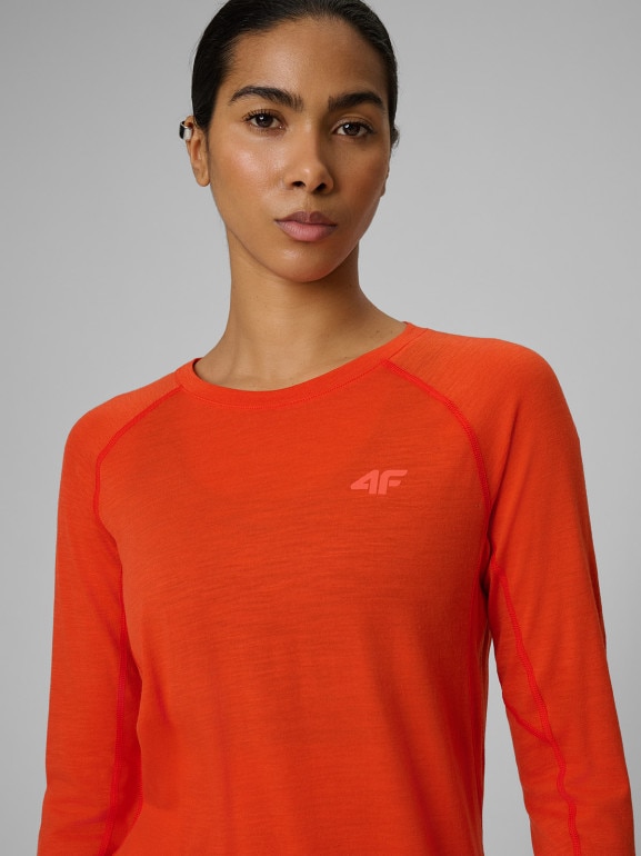 Damski longsleeve trekkingowy 4F 4FWSS26TFLOF495 - pomarańczowy