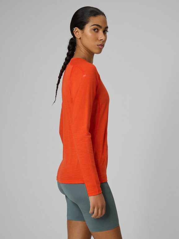 Damski longsleeve trekkingowy 4F 4FWSS26TFLOF495 - pomarańczowy