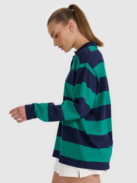 Damski longsleeve w paski 4F 4FRAW25TLONF604 - zielony