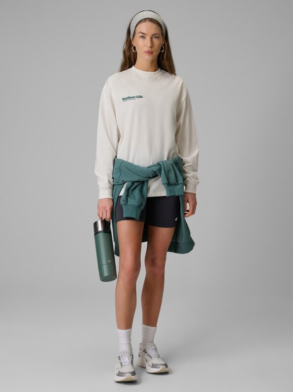 Damski longsleeve z nadrukiem 4F 4FRSS26TSWSF2834 - biały