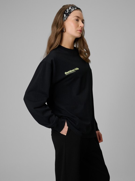 Damski longsleeve z nadrukiem 4F 4FRSS26TSWSF2834 - czarny