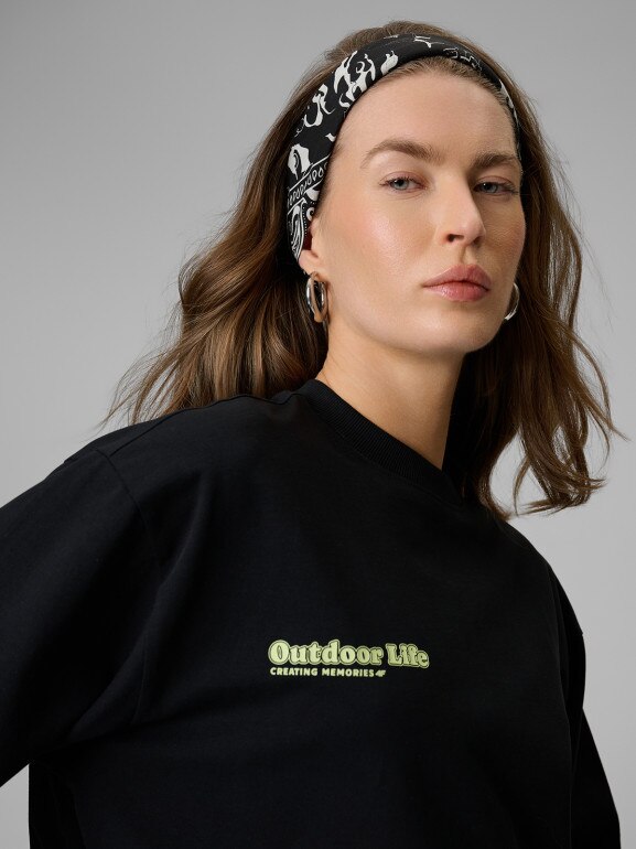 Damski longsleeve z nadrukiem 4F 4FRSS26TSWSF2834 - czarny