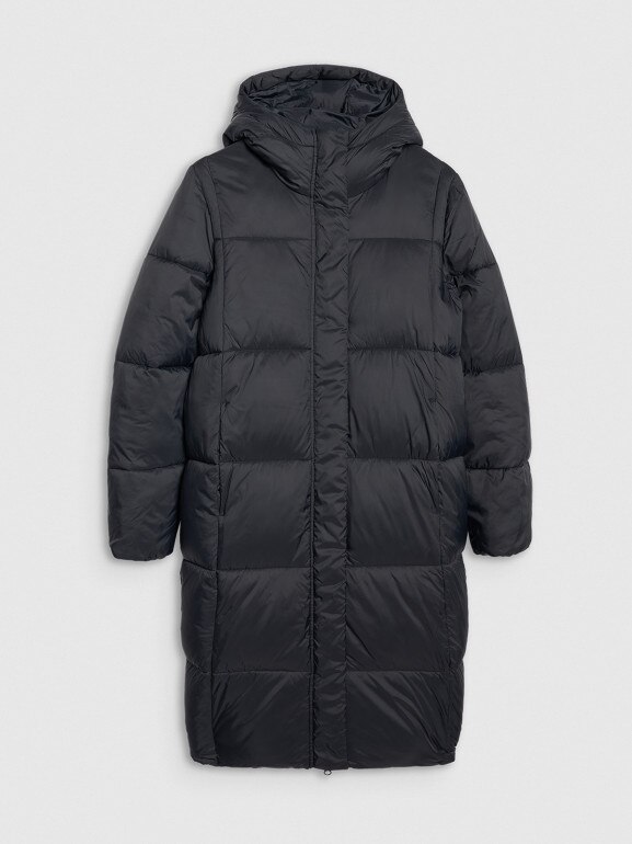 Damski płaszcz puchowy pikowany 4F 4FWAW25TDJAF586 - czarny