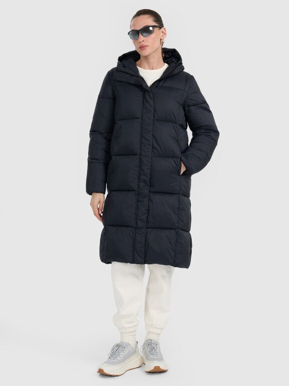 Damski płaszcz puchowy pikowany 4F 4FWAW25TDJAF586 - czarny