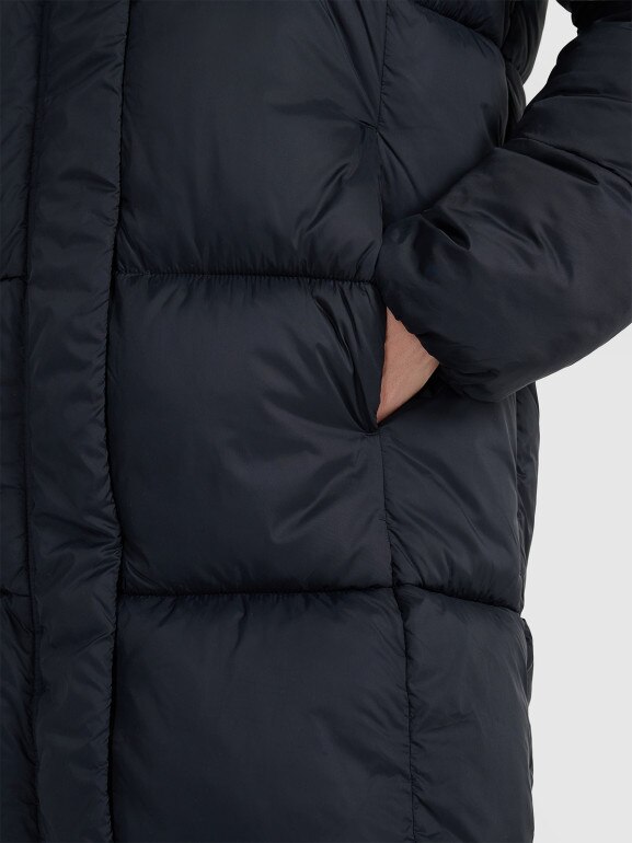 Damski płaszcz puchowy pikowany 4F 4FWAW25TDJAF586 - czarny