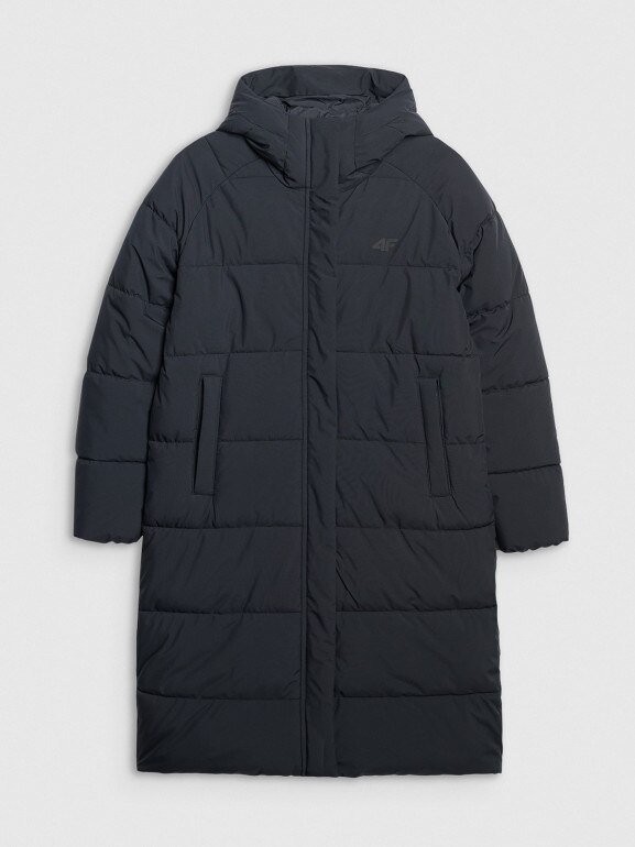 Damski płaszcz puchowy pikowany 4F 4FWAW25TDJAF587 - czarny