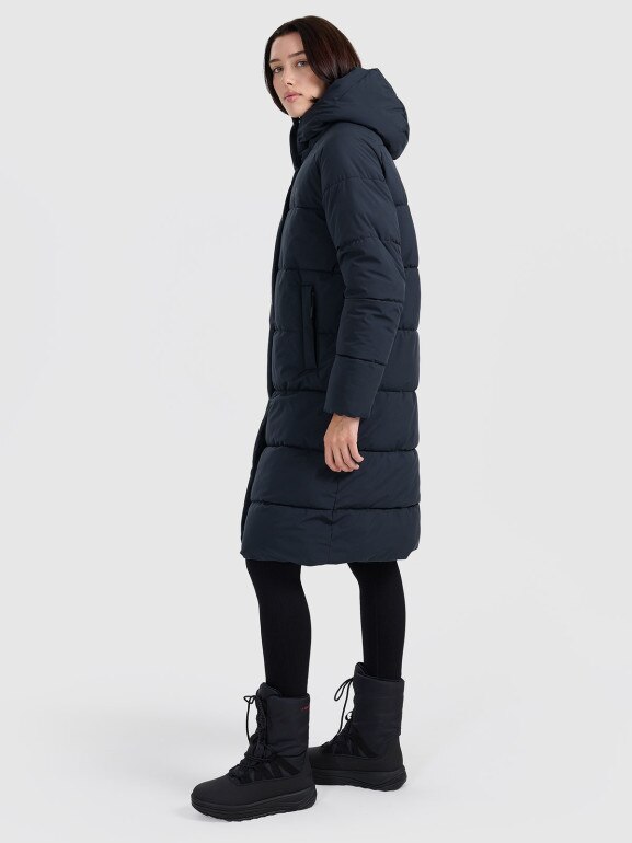 Damski płaszcz puchowy pikowany 4F 4FWAW25TDJAF587 - czarny