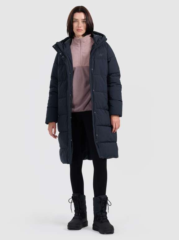 Damski płaszcz puchowy pikowany 4F 4FWAW25TDJAF587 - czarny