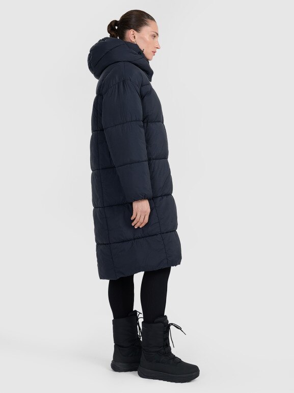 Damski płaszcz puchowy syntetyczny 4F 4FWAW25TDJAF588 - czarny