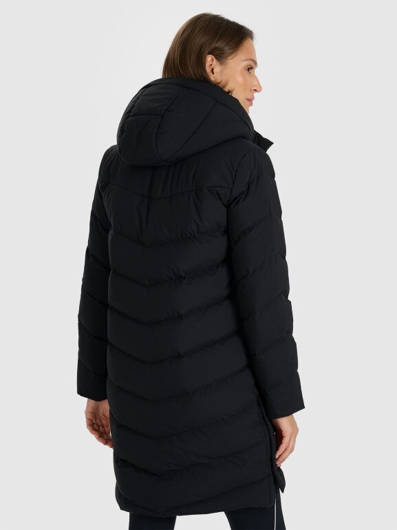 Damski płaszcz puchowy z naturalnym wypełnieniem 4F 4FRAW25TDJAF0812 - czarny