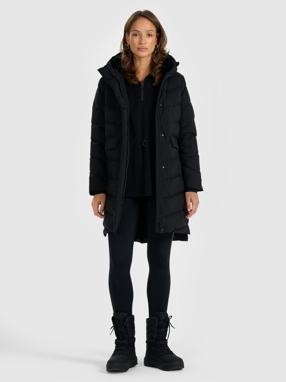 Damski płaszcz puchowy z naturalnym wypełnieniem 4F 4FRAW25TDJAF0812 - czarny