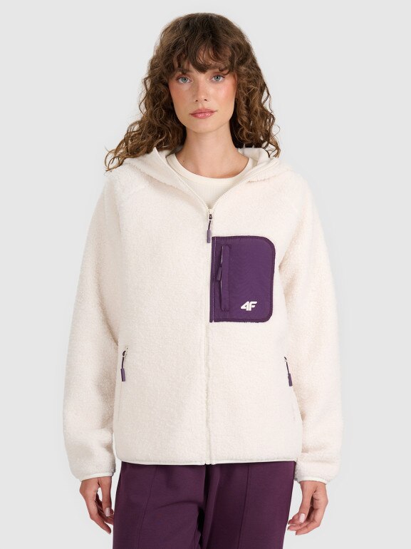 Damski polar rozpinany z kapturem 4F 4FWAW25TFLEF330 - biały