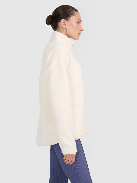 Damski polar szerpa rozpinany bez kaptura 4F 4FWAW25TFLEF328 - biały