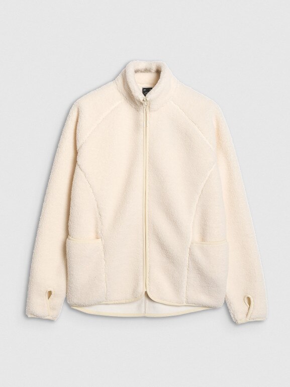 Damski polar szerpa rozpinany bez kaptura 4F 4FWAW25TFLEF328 - biały