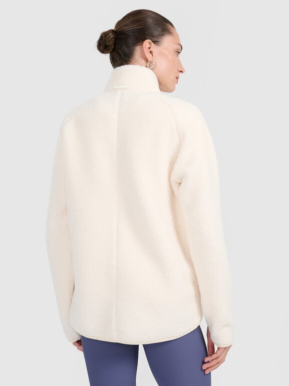 Damski polar szerpa rozpinany bez kaptura 4F 4FWAW25TFLEF328 - biały