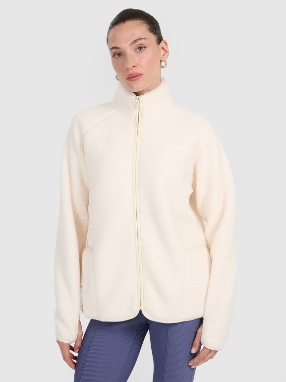 Damski polar szerpa rozpinany bez kaptura 4F 4FWAW25TFLEF328 - biały