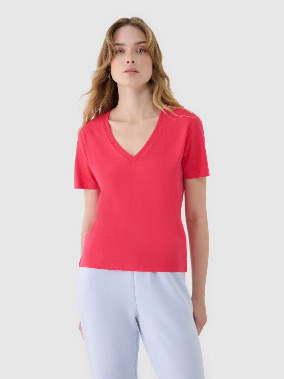 Damski t-shirt basic 4F4FWSS25TTSHF1992 - różowy