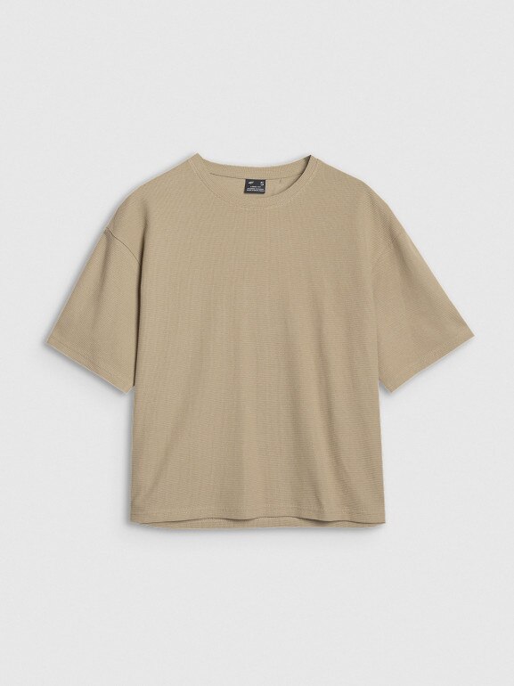 Damski t-shirt basic 4F 4FRSS25TTSHF2651 - beżowy
