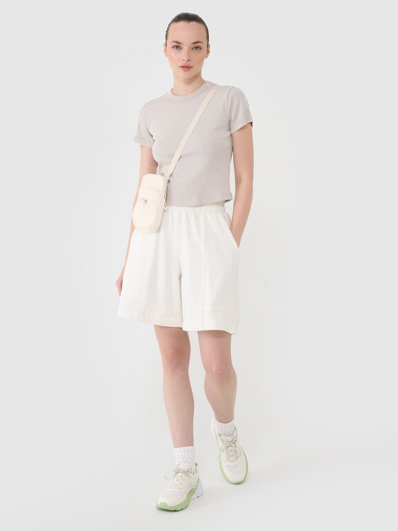 Damski t-shirt basic 4F 4FRSS25TTSHF2696 - beżowy