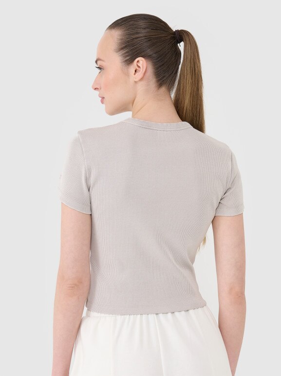 Damski t-shirt basic 4F 4FRSS25TTSHF2696 - beżowy