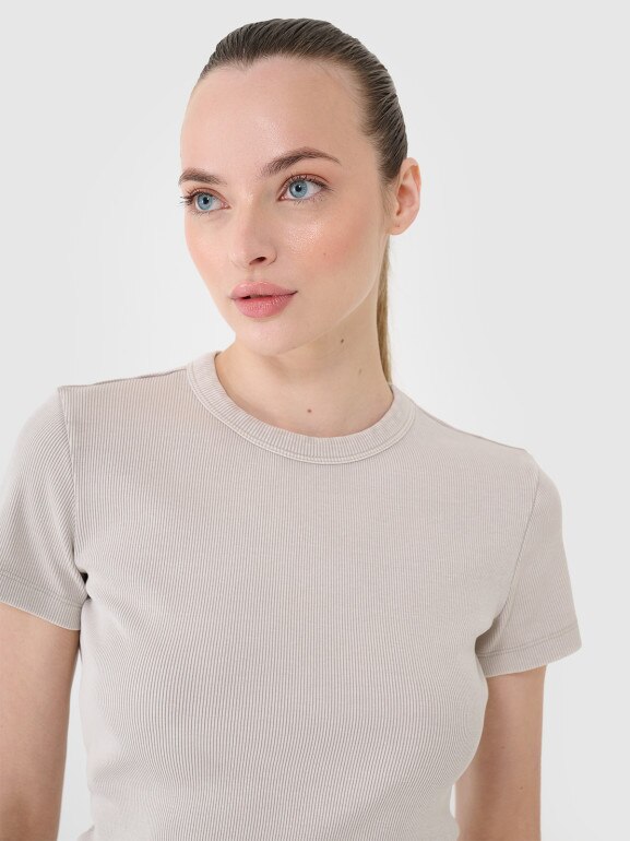 Damski t-shirt basic 4F 4FRSS25TTSHF2696 - beżowy